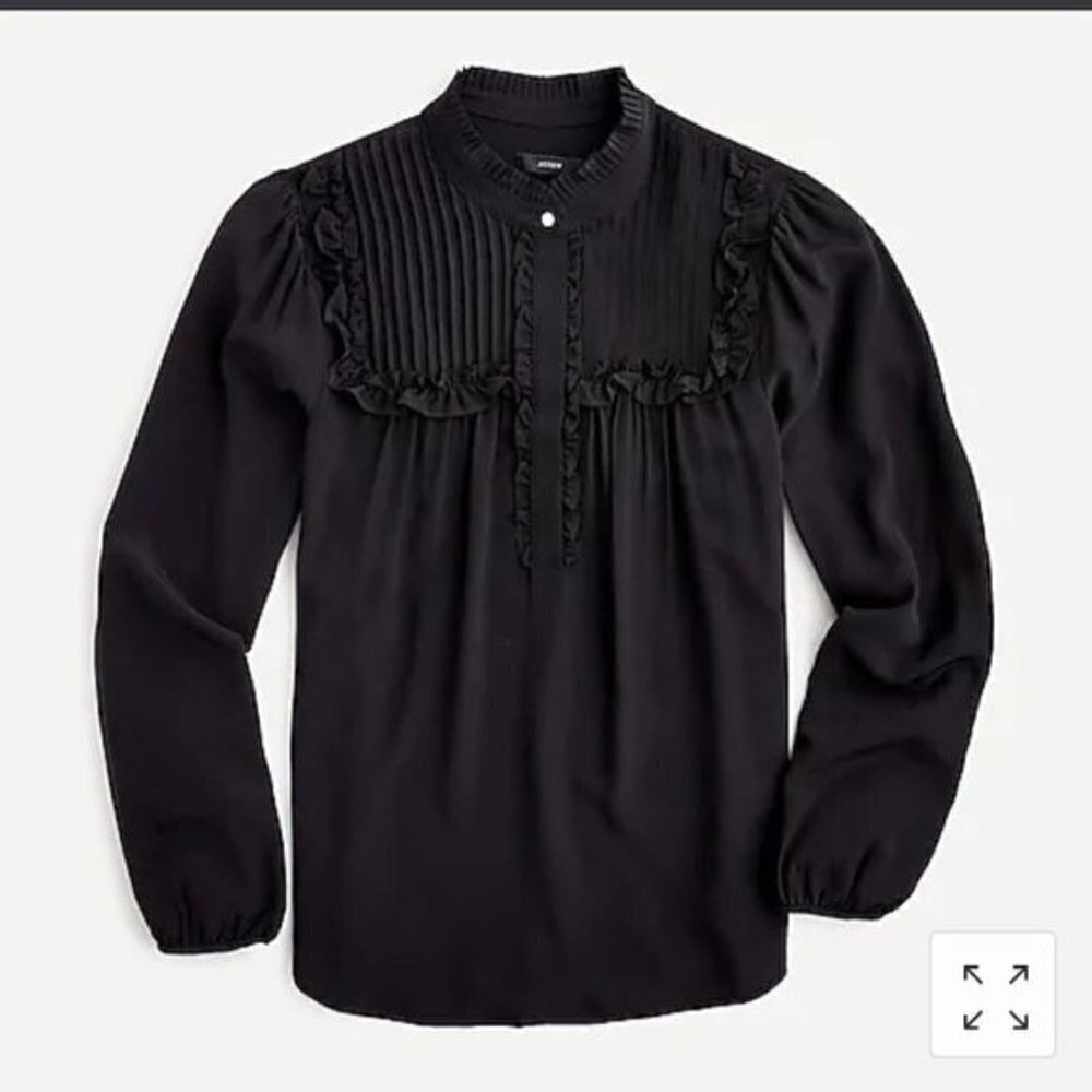 J. Crew Silk ruffle popover top black AU280 XS blouse shirt